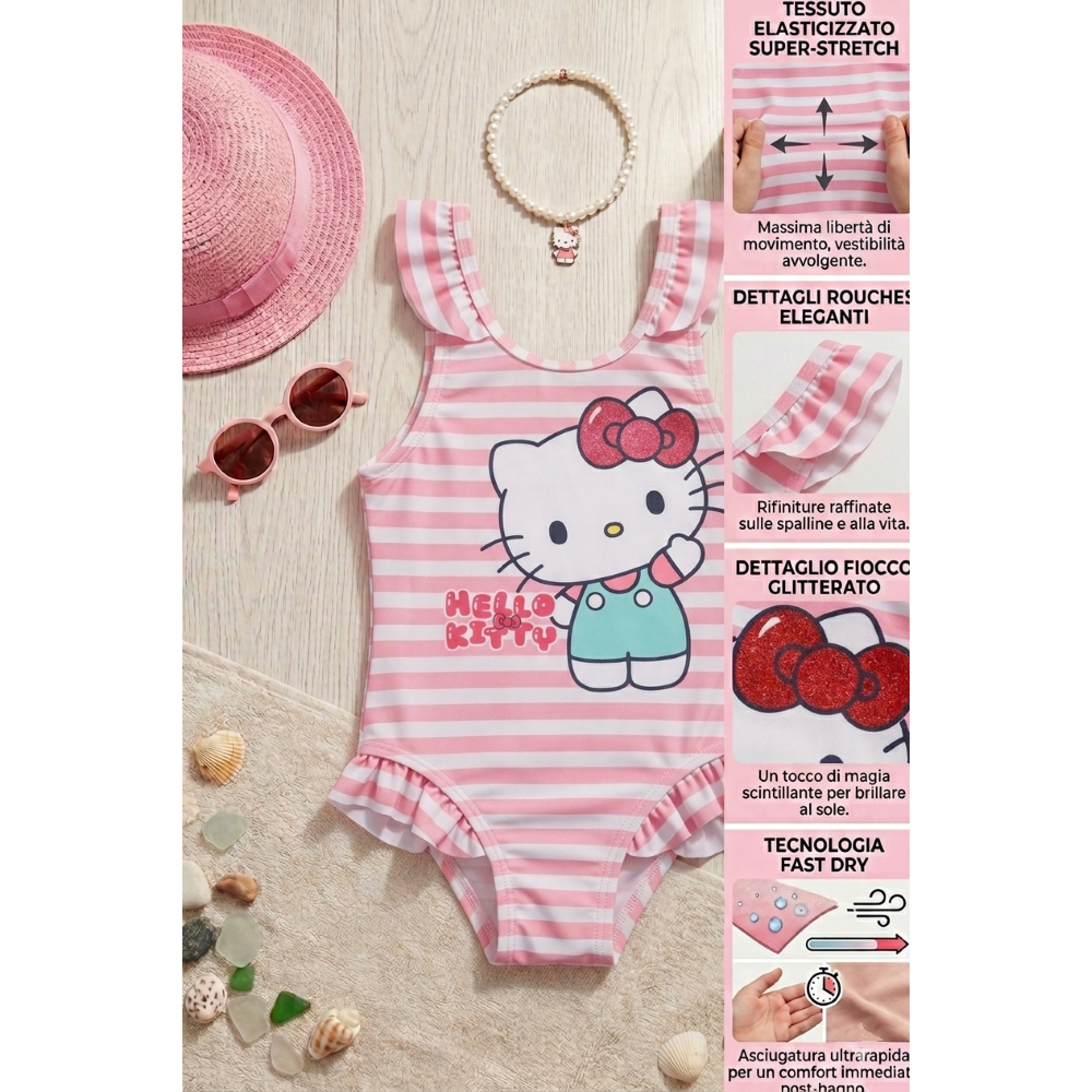 COSTUME DA BAGNO HELLO KITTY SANRIO INTERO 1 PEZZO MARE PISCINA NEONATA - EZ05025ROSA
