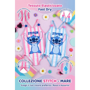 COSTUME DA BAGNO STITCH DISNEY INTERO 1 PEZZO MARE PISCINA BAMBINA - EZ18065CELESTE