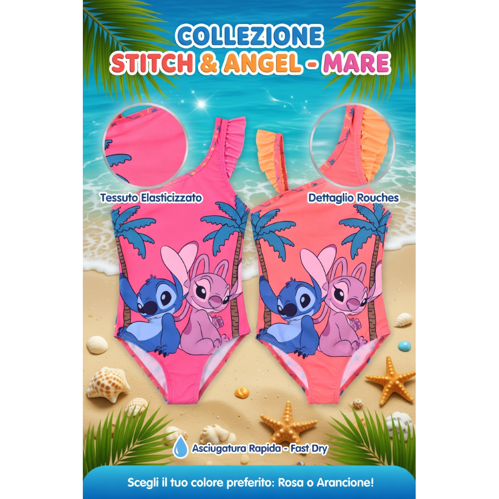 COSTUME DA BAGNO STITCH ANGEL DISNEY INTERO 1 PEZZO MARE PISCINA BAMBINA - EZ18066ARANCIO