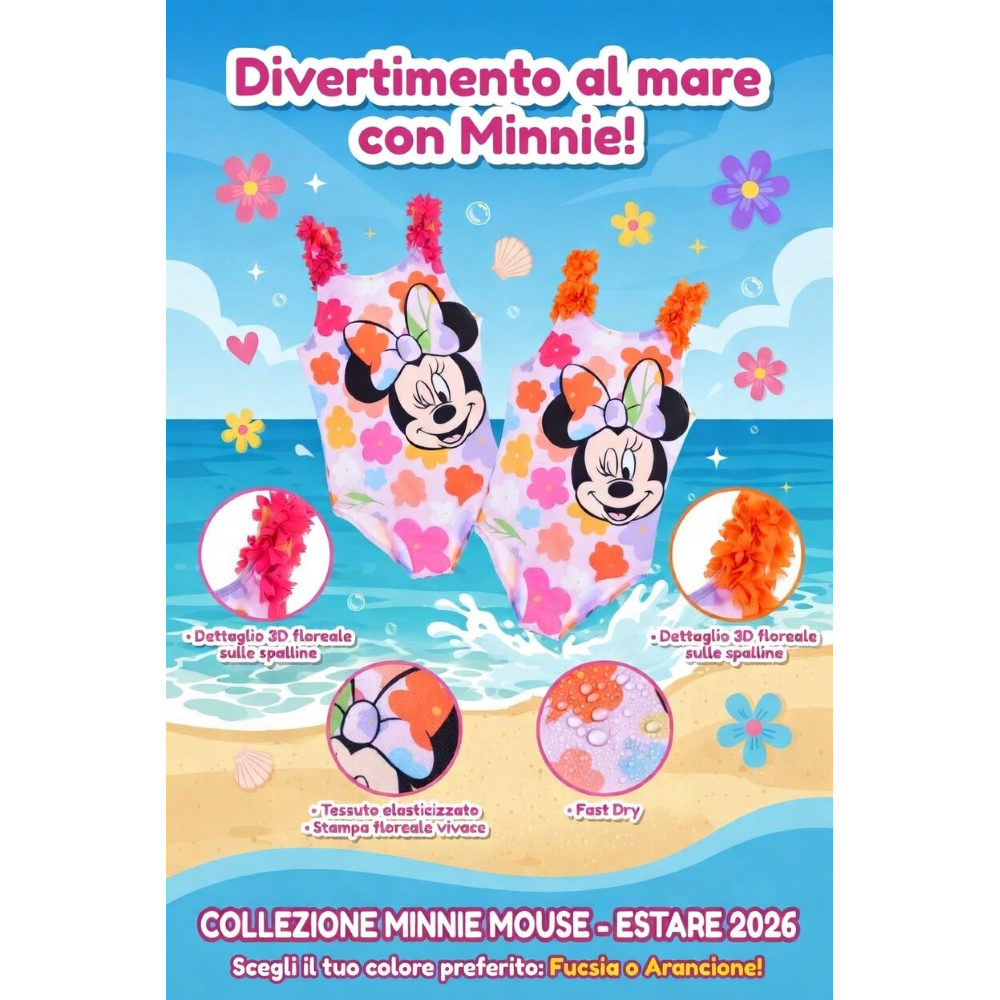 COSTUME DA BAGNO MINNIE DISNEY INTERO 1 PEZZO MARE PISCINA BAMBINA - EZ18096ARANCIO