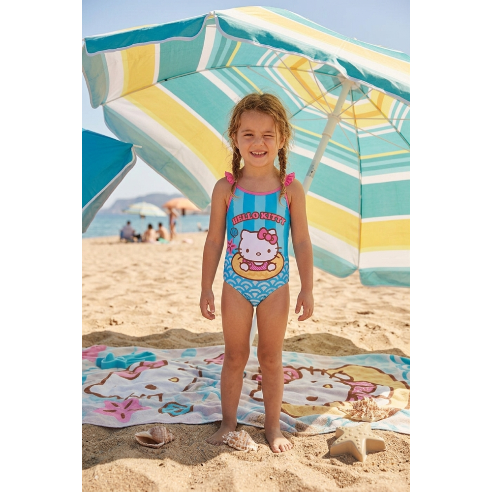 COSTUME DA BAGNO HELLO KITTY SANRIO INTERO 1 PEZZO MARE PISCINA BAMBINA - EZ18039AZZURRO
