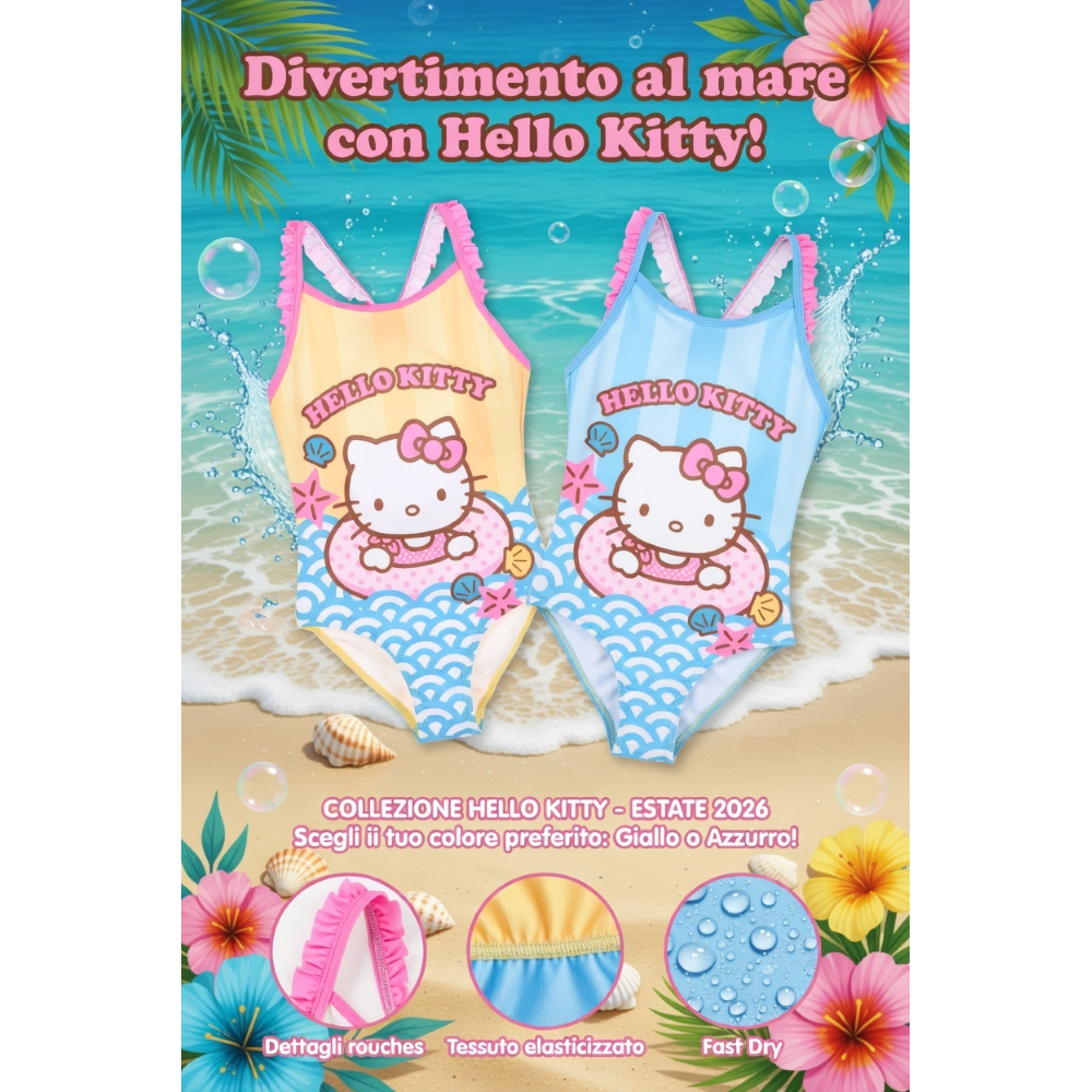 COSTUME DA BAGNO HELLO KITTY SANRIO INTERO 1 PEZZO MARE PISCINA BAMBINA - EZ18039GIALLO
