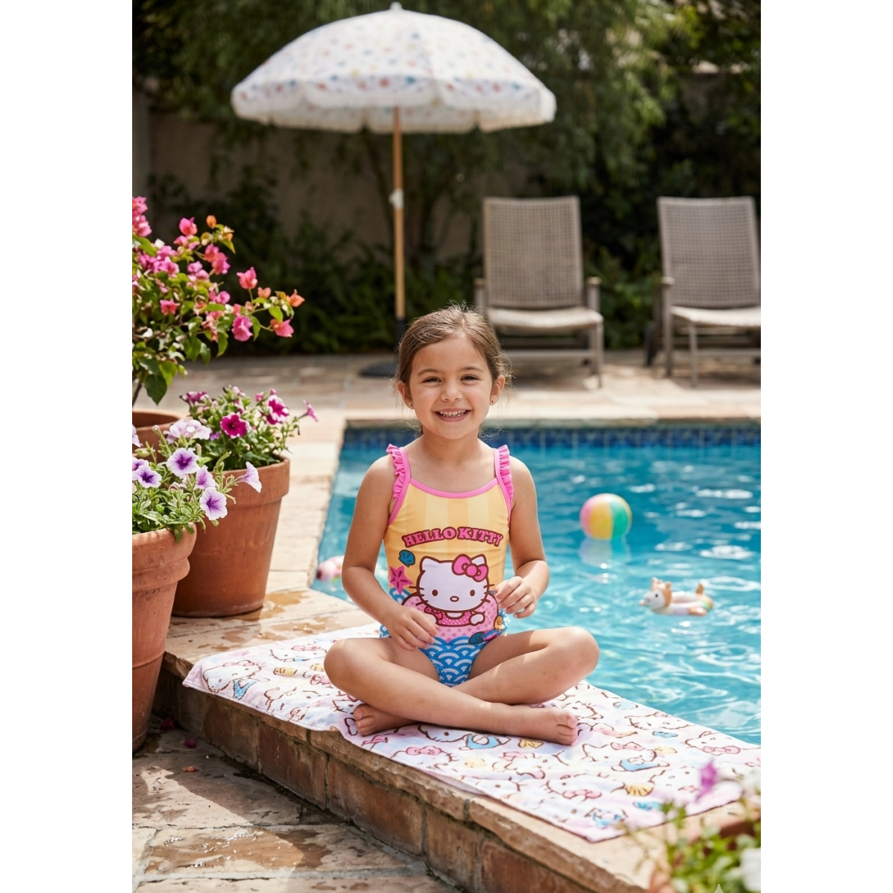 COSTUME DA BAGNO HELLO KITTY SANRIO INTERO 1 PEZZO MARE PISCINA BAMBINA - EZ18039GIALLO