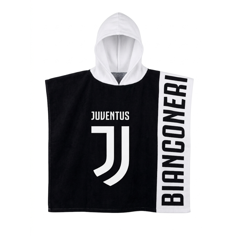 PONCHO MARE JUVENTUS CAMPIONI BIANCONERI ASCIUGAMANO ACCAPPATOIO MICROCOTONE CM110X55 100%PL- JU50191