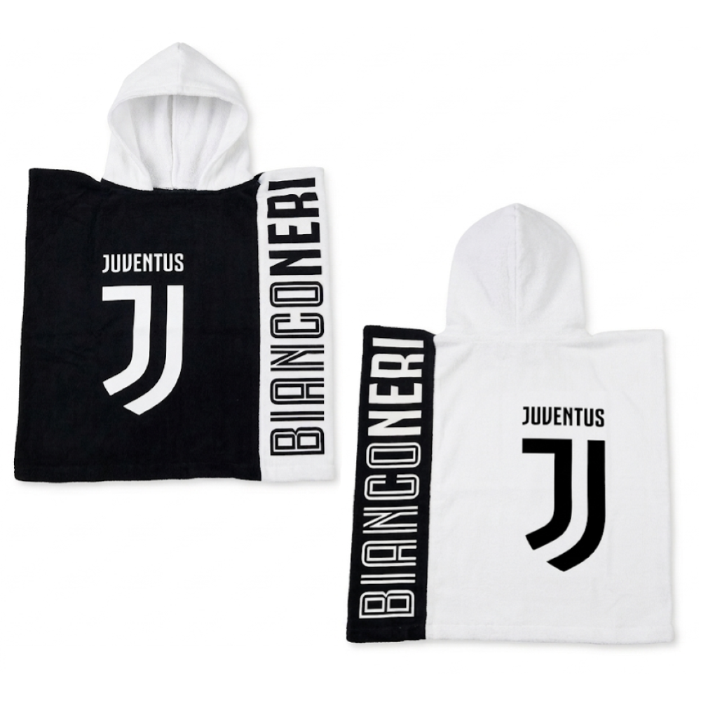 PONCHO MARE JUVENTUS CAMPIONI BIANCONERI ASCIUGAMANO ACCAPPATOIO MICROCOTONE CM110X55 100%PL- JU50191