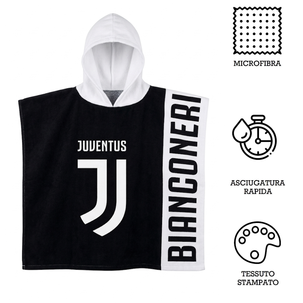 PONCHO MARE JUVENTUS CAMPIONI BIANCONERI ASCIUGAMANO ACCAPPATOIO MICROCOTONE CM110X55 100%PL- JU50191