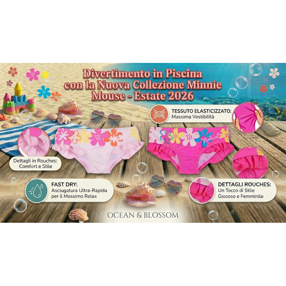 COSTUME DA BAGNO MINNIE DISNEY MODELLO SLIP MUTANDINA NEONATA - EZ05010FUCSIA