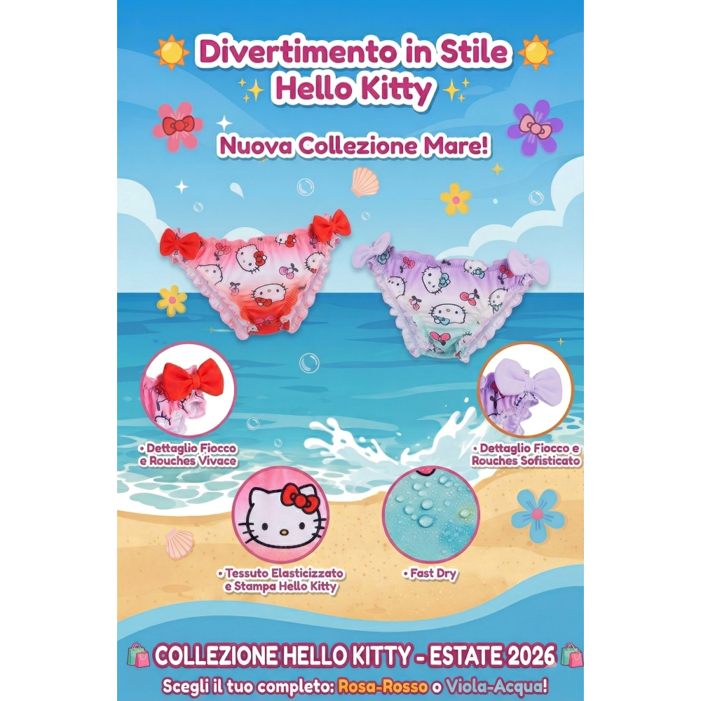 COSTUME DA BAGNO HELLO KITTY SANRIO MODELLO SLIP MUTANDINA MARE PISCINA NEONATA - EZ05024LILLA
