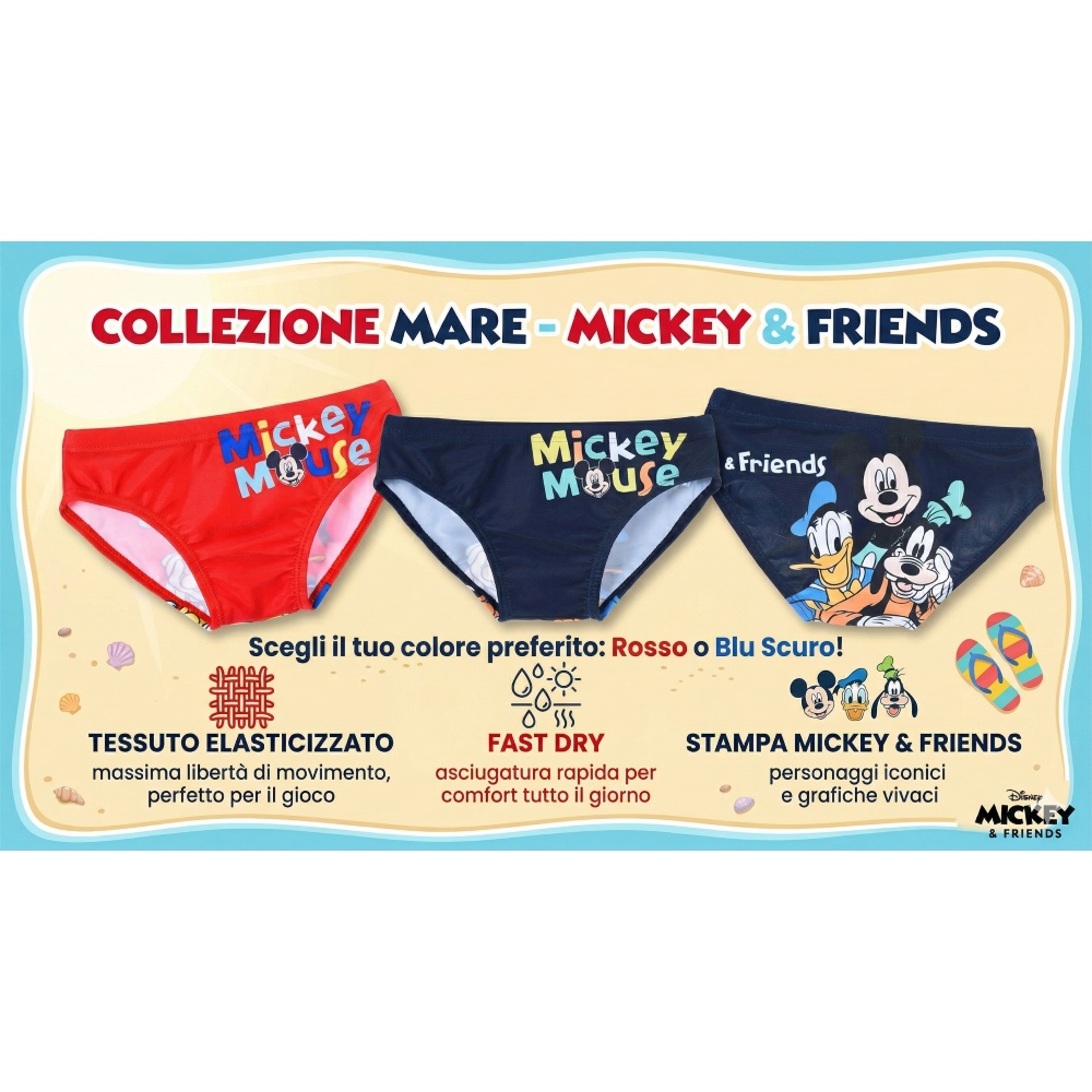 COSTUME DA BAGNO TOPOLINO DISNEY MODELLO SLIP MUTANDINA MARE PISCINA NEONATO - EZ05017ROSSO