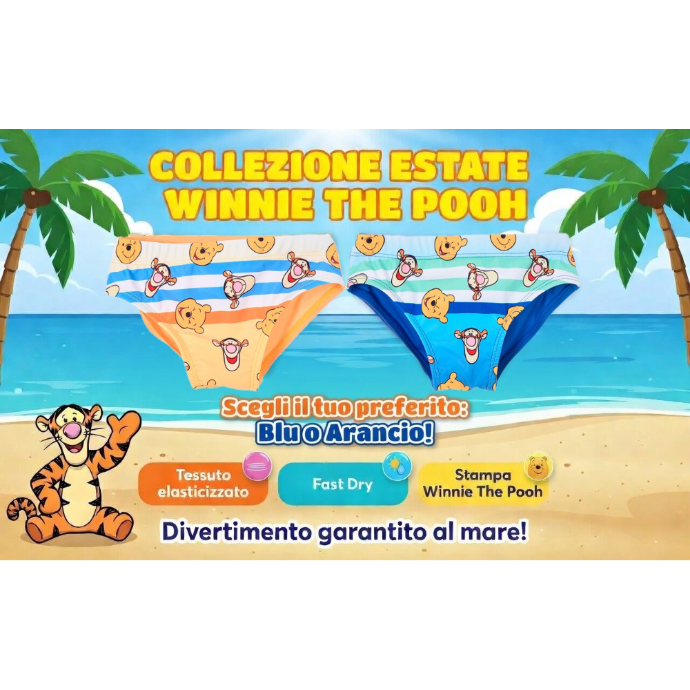 COSTUME DA BAGNO WINNIE THE POOH DISNEY MODELLO SLIP MUTANDINA MARE PISCINA NEONATO - EZ05021BLU