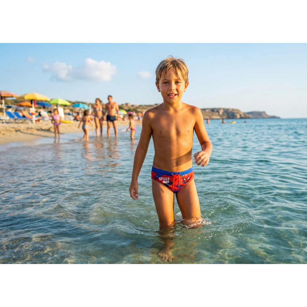 COSTUME DA BAGNO SPIDERMAN MARVEL MODELLO SLIP MUTANDINA MARE PISCINA BAMBINO - EZ18166ROSSO