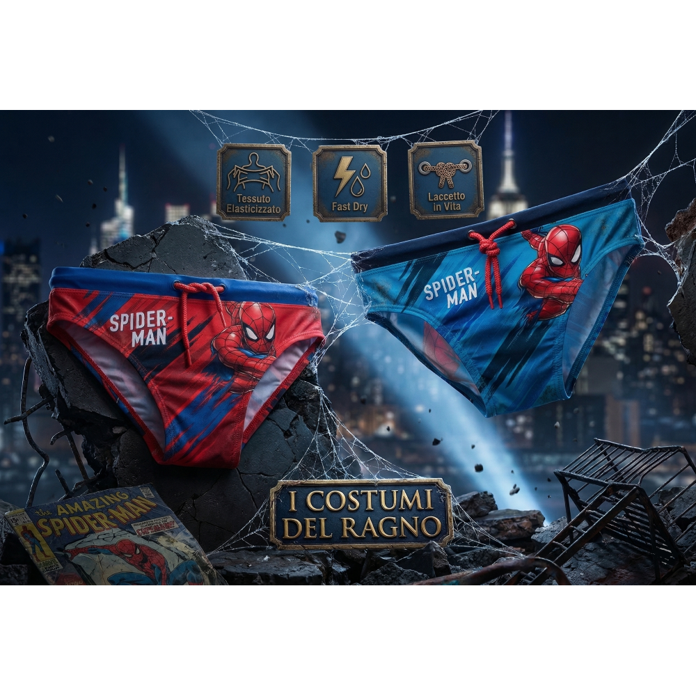 COSTUME DA BAGNO SPIDERMAN MARVEL MODELLO SLIP MUTANDINA MARE PISCINA BAMBINO - EZ18166TURCHESE