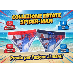 COSTUME DA BAGNO MARVEL SPIDERMAN MODELLO SLIP HI-TECH MUTANDINA MARE PISCINA BAMBINO - EZ18167BLU