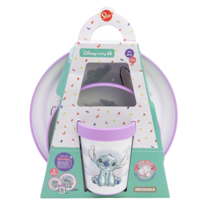 SET PAPPA STITCH DISNEY 3 PEZZI STOVIGLIE IN PLASTICA CON SILICONE ANTISCIVOLO ADATTA AL MICROONDE- 86665