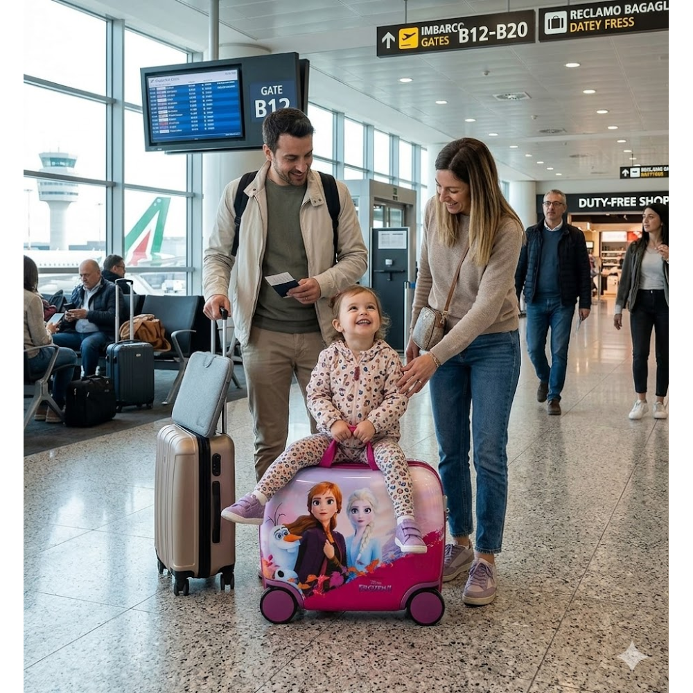 TROLLEY FROZEN ELSA ANNA OLAF DISNEY DA VIAGGIO 4 RUOTE CAVALCABILE TRAINABILE CM. 45X34X22 IN ABS - D99868MC