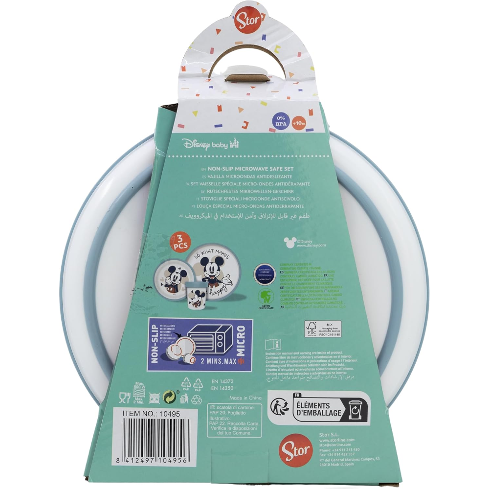 SET PAPPA TOPOLINO DISNEY 3 PEZZI STOVIGLIE IN PLASTICA CON SILICONE ANTISCIVOLO ADATTA AL MICROONDE- 86667