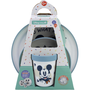 SET PAPPA TOPOLINO DISNEY 3 PEZZI STOVIGLIE IN PLASTICA CON SILICONE ANTISCIVOLO ADATTA AL MICROONDE- 86667