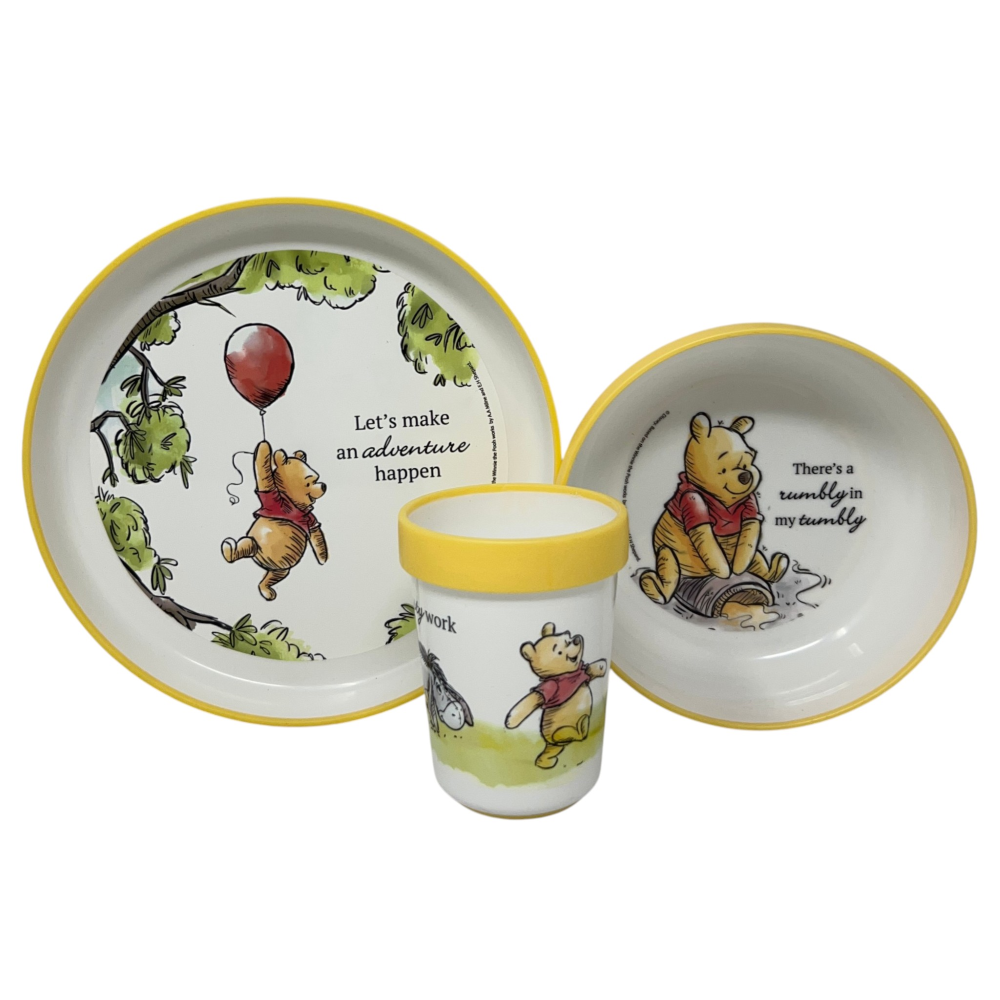 SET PAPPA WINNIE THE POOH DISNEY 3 PEZZI STOVIGLIE IN PLASTICA CON SILICONE ANTISCIVOLO ADATTA AL MICROONDE- 86666