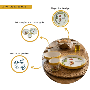SET PAPPA WINNIE THE POOH DISNEY 3 PEZZI STOVIGLIE IN PLASTICA CON SILICONE ANTISCIVOLO ADATTA AL MICROONDE- 86666
