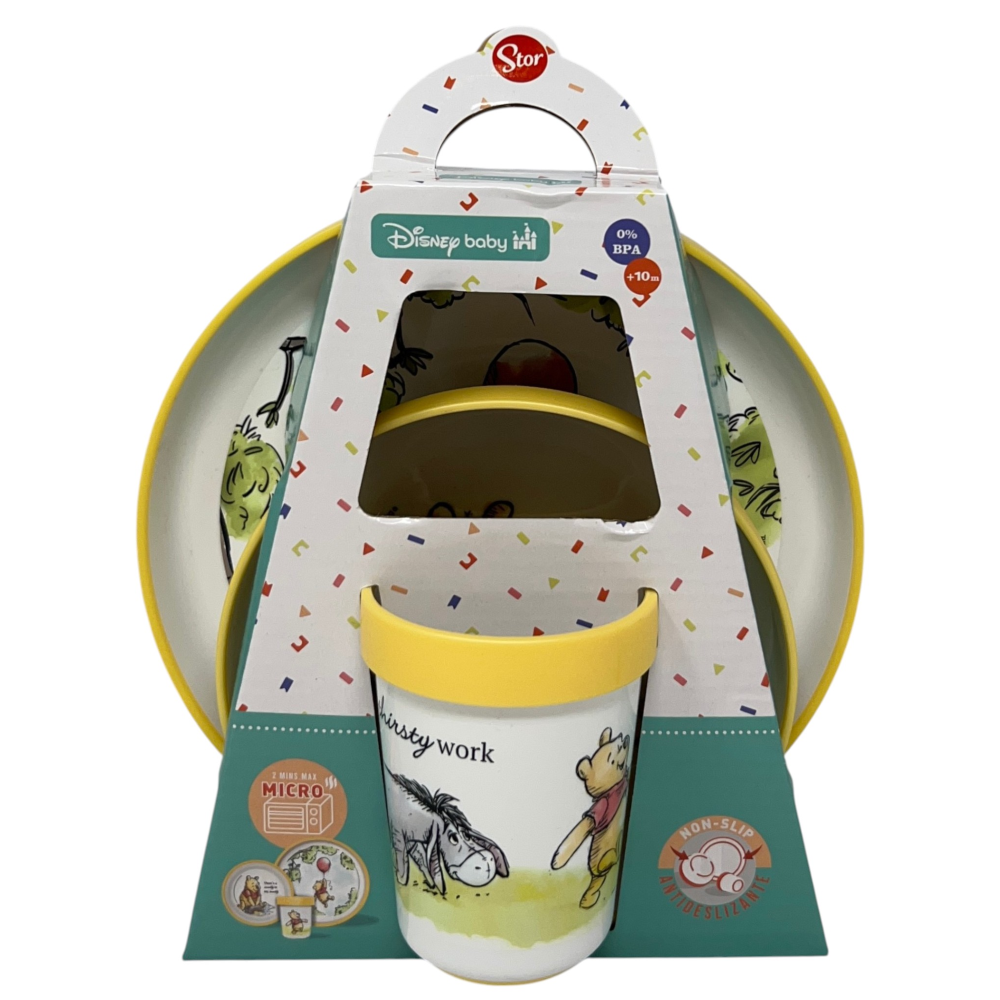 SET PAPPA WINNIE THE POOH DISNEY 3 PEZZI STOVIGLIE IN PLASTICA CON SILICONE ANTISCIVOLO ADATTA AL MICROONDE- 86666