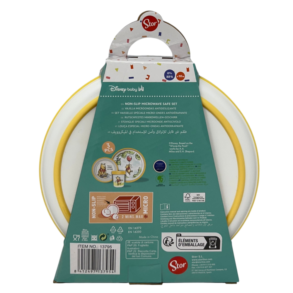 SET PAPPA WINNIE THE POOH DISNEY 3 PEZZI STOVIGLIE IN PLASTICA CON SILICONE ANTISCIVOLO ADATTA AL MICROONDE- 86666