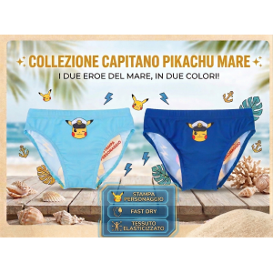COSTUME DA BAGNO PIKACHU POKÉMON MODELLO SLIP MUTANDINA MARE PISCINA BAMBINO - EZ18134CELESTE