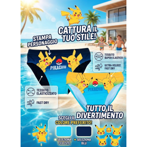 COSTUME DA BAGNO PIKACHU POKÉMON MODELLO SLIP MUTANDINA MARE PISCINA BAMBINO - EZ18154BLU