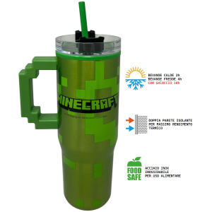 BICCHIERE TERMICO CON CANNUCCIA MINECRAFT MANICO 3D 770 ML BPA FREE - 86680