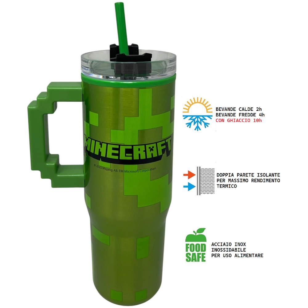 BICCHIERE TERMICO CON CANNUCCIA MINECRAFT MANICO 3D 770 ML BPA FREE - 86680