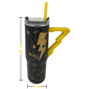 BICCHIERE TERMICO CON CANNUCCIA PIKACHU POKEMON MANICO 3D 770 ML - 86682
