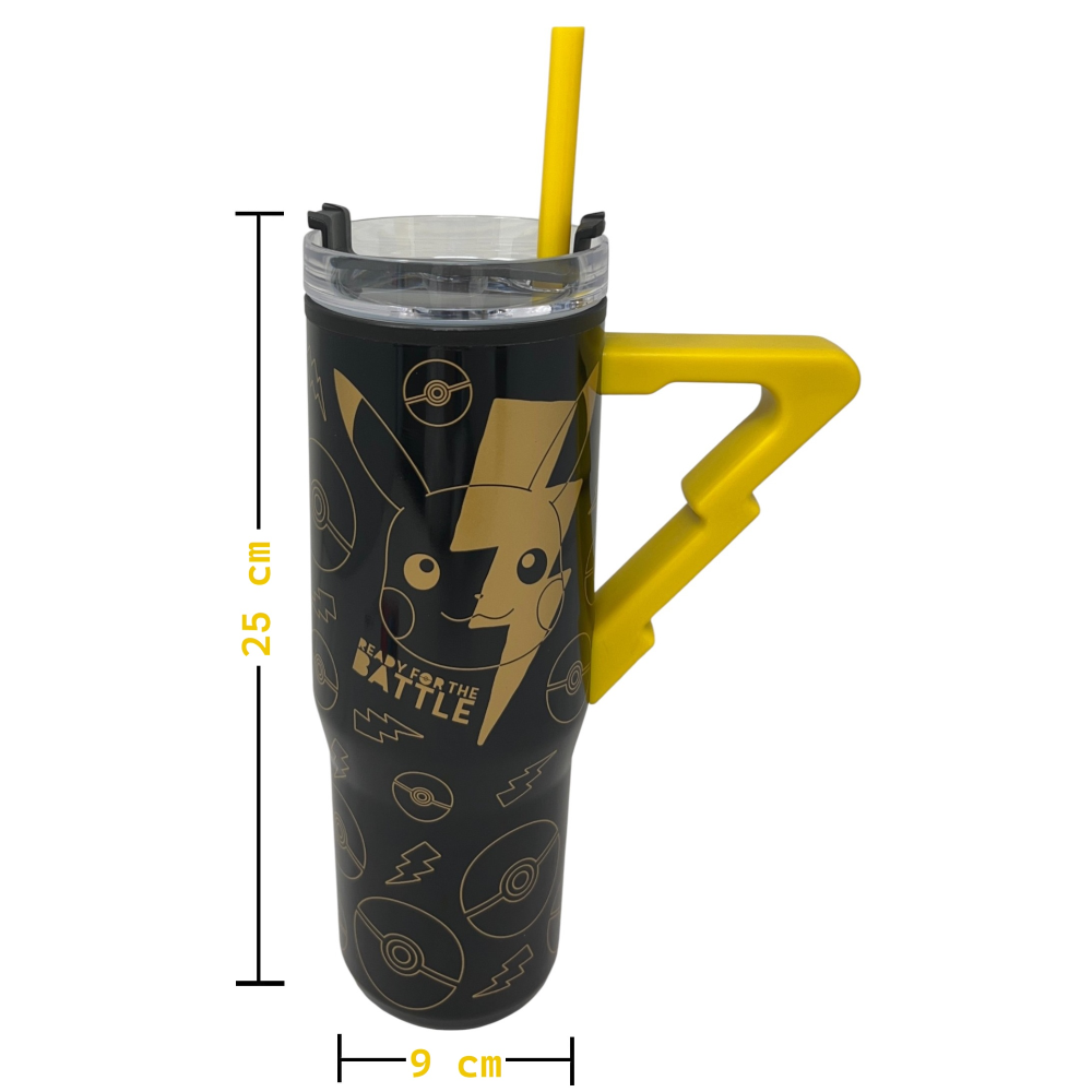 BICCHIERE TERMICO CON CANNUCCIA PIKACHU POKEMON MANICO 3D 770 ML - 86682