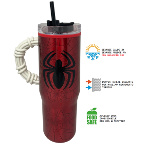 BICCHIERE TERMICO CON CANNUCCIA SPIDERMAN MARVEL MANICO 3D 770 ML - 86683