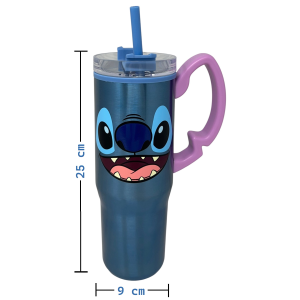 BICCHIERE TERMICO CON CANNUCCIA STITCH DISNEY MANICO 3D 770 ML - 86684