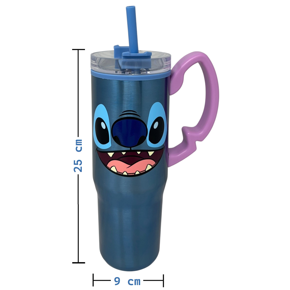 BICCHIERE TERMICO CON CANNUCCIA STITCH DISNEY MANICO 3D 770 ML - 86684