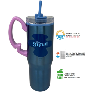BICCHIERE TERMICO CON CANNUCCIA STITCH DISNEY MANICO 3D 770 ML - 86684