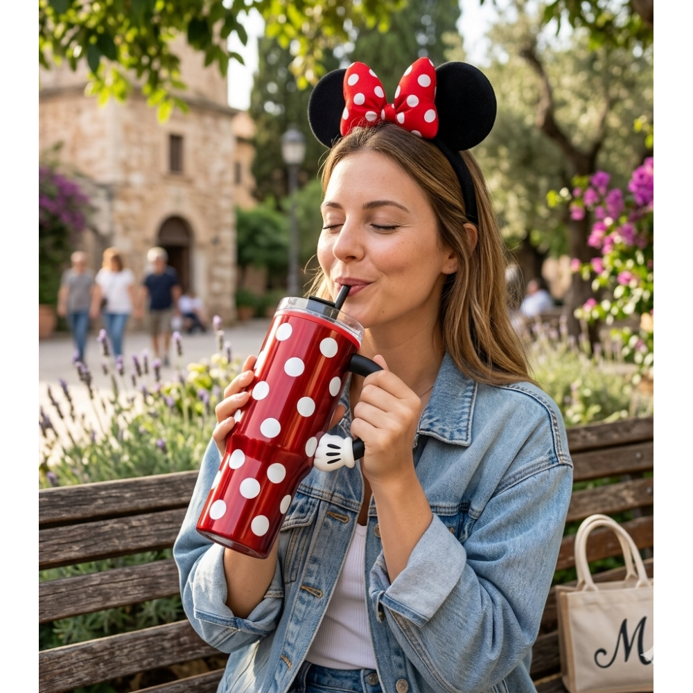 BICCHIERE TERMICO CON CANNUCCIA MINNIE DISNEY MANICO 3D 770 ML - 86681