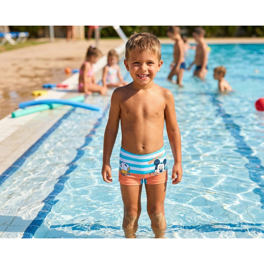 COSTUME DA BAGNO TOPOLINO PAPERINO DISNEY MODELLO PARIGAMBA BOXER MARE PISCINA NEONATO - EZ05013ARANCIO