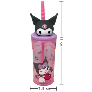 BICCHIERE CON CANNUCCIA KUROMI SANRIO PERSONAGGIO 3D 360 ML BPA FREE - 86694