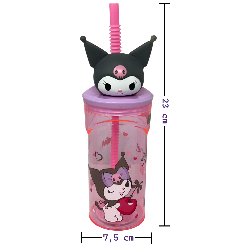 BICCHIERE CON CANNUCCIA KUROMI SANRIO PERSONAGGIO 3D 360 ML BPA FREE - 86694