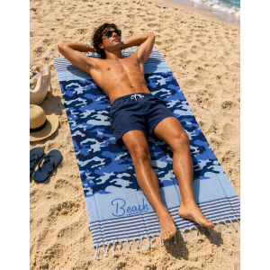 TELO MARE CON FRANGE 190 X 70 CM ASCIUGAMO IN MISTO COTONE ACCESSORIO SPIAGGIA PISCINA