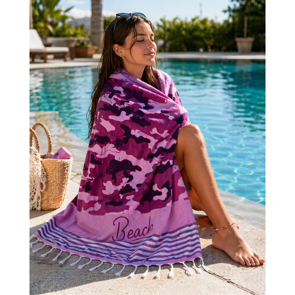 TELO MARE CON FRANGE 190 X 70 CM ASCIUGAMO IN MISTO COTONE ACCESSORIO SPIAGGIA PISCINA