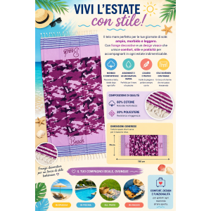 TELO MARE CON FRANGE 190 X 70 CM ASCIUGAMO IN MISTO COTONE ACCESSORIO SPIAGGIA PISCINA