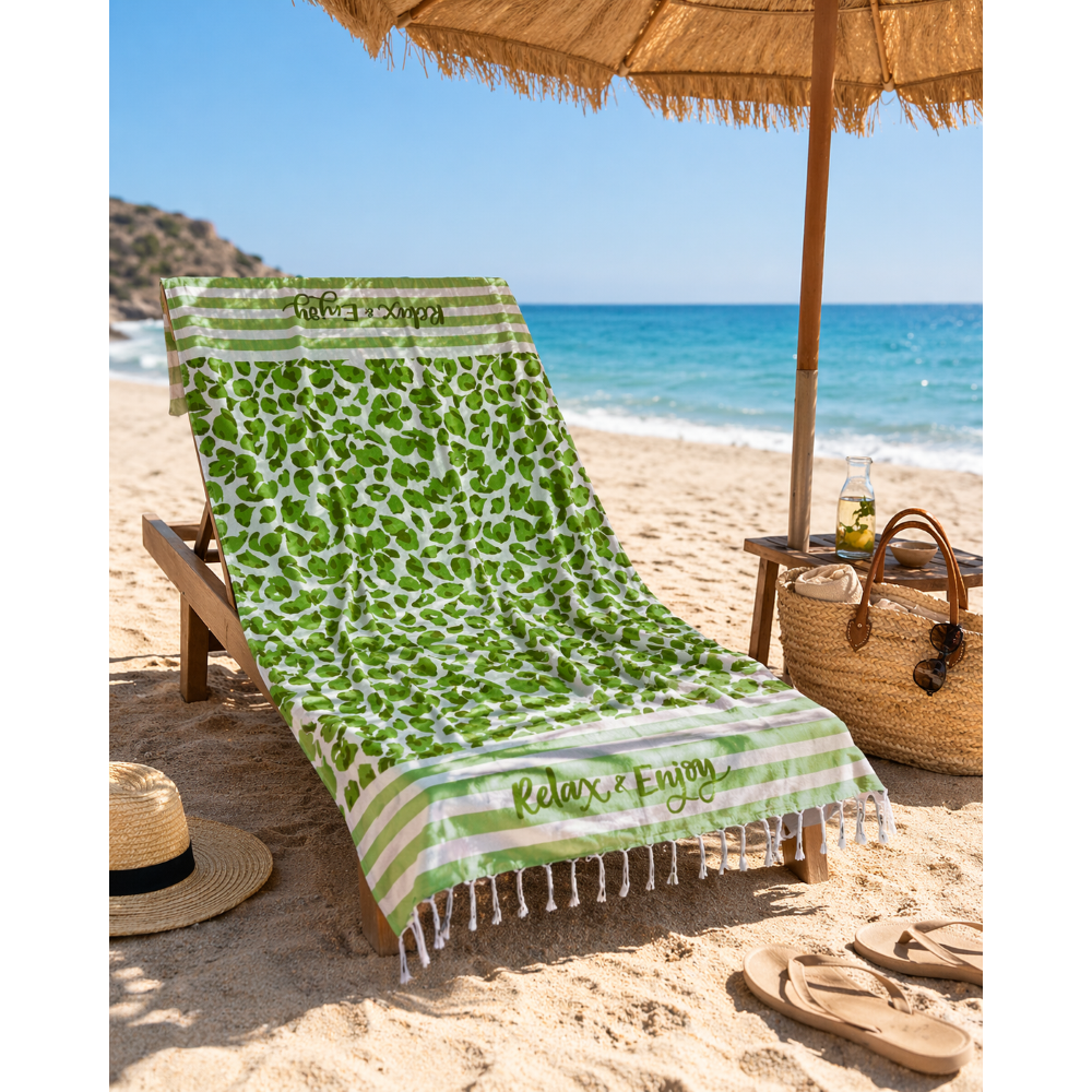 TELO MARE CON FRANGE 190 X 70 CM ASCIUGAMO IN MISTO COTONE ACCESSORIO SPIAGGIA PISCINA
