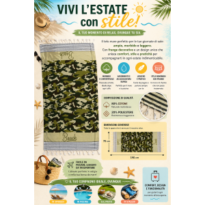 TELO MARE CON FRANGE 190 X 70 CM ASCIUGAMO IN MISTO COTONE ACCESSORIO SPIAGGIA PISCINA
