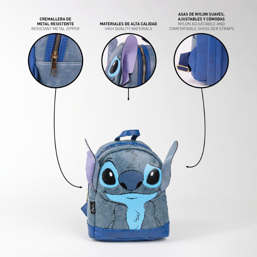 BORSA PASSEGGIO STITCH DISNEY ZAINO 26 CM TEMPO LIBERO CON ORECCHIE RAGAZZI - 4772