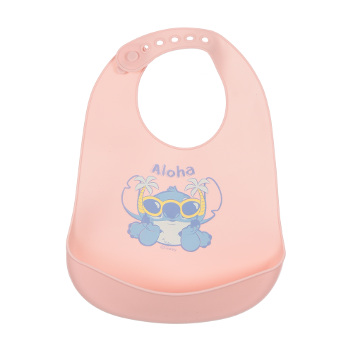 BAVETTO STITCH DISNEY BAVAGLINO IN SILICONE 30 X 23 CM CON TASCA RACCOGLI BRICIOLE PER BAMBINI - EZ09019