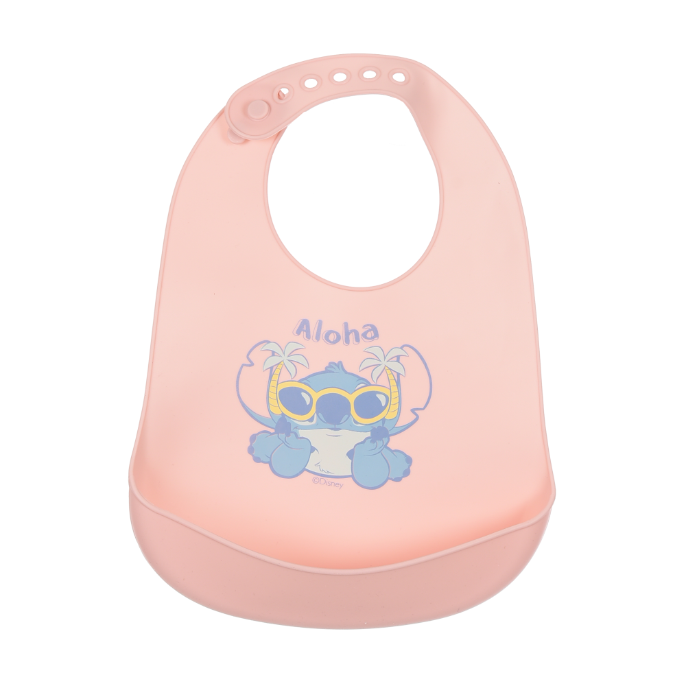 BAVETTO STITCH DISNEY BAVAGLINO IN SILICONE 30 X 23 CM CON TASCA RACCOGLI BRICIOLE PER BAMBINI - EZ09019
