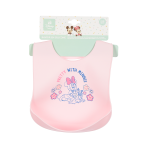 BAVETTO MINNIE DISNEY BAVAGLINO IN SILICONE 30 X 23 CM CON TASCA RACCOGLI BRICIOLE PER BAMBINI - EZ09003