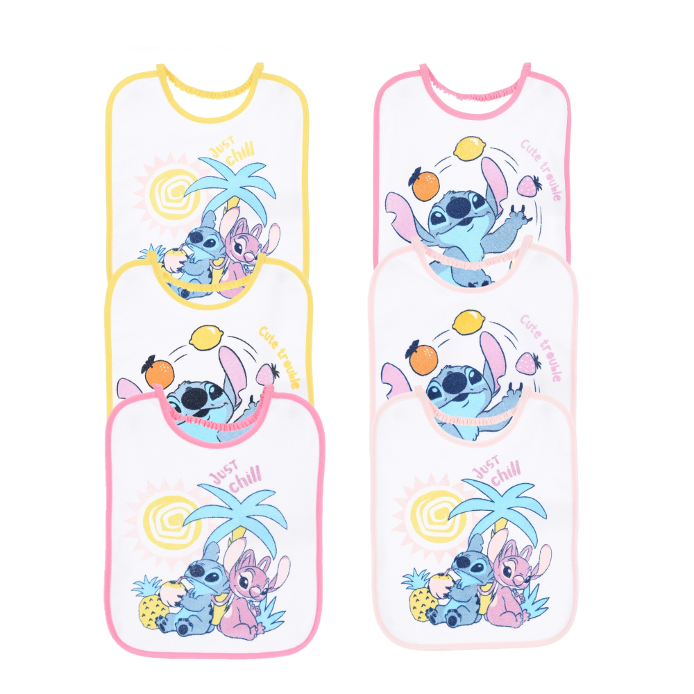 BAVETTE STITCH DISNEY SET 6 BAVAGLINI 27 X 22,5 CM IN SPUGNA PER BAMBINI - EZ09002