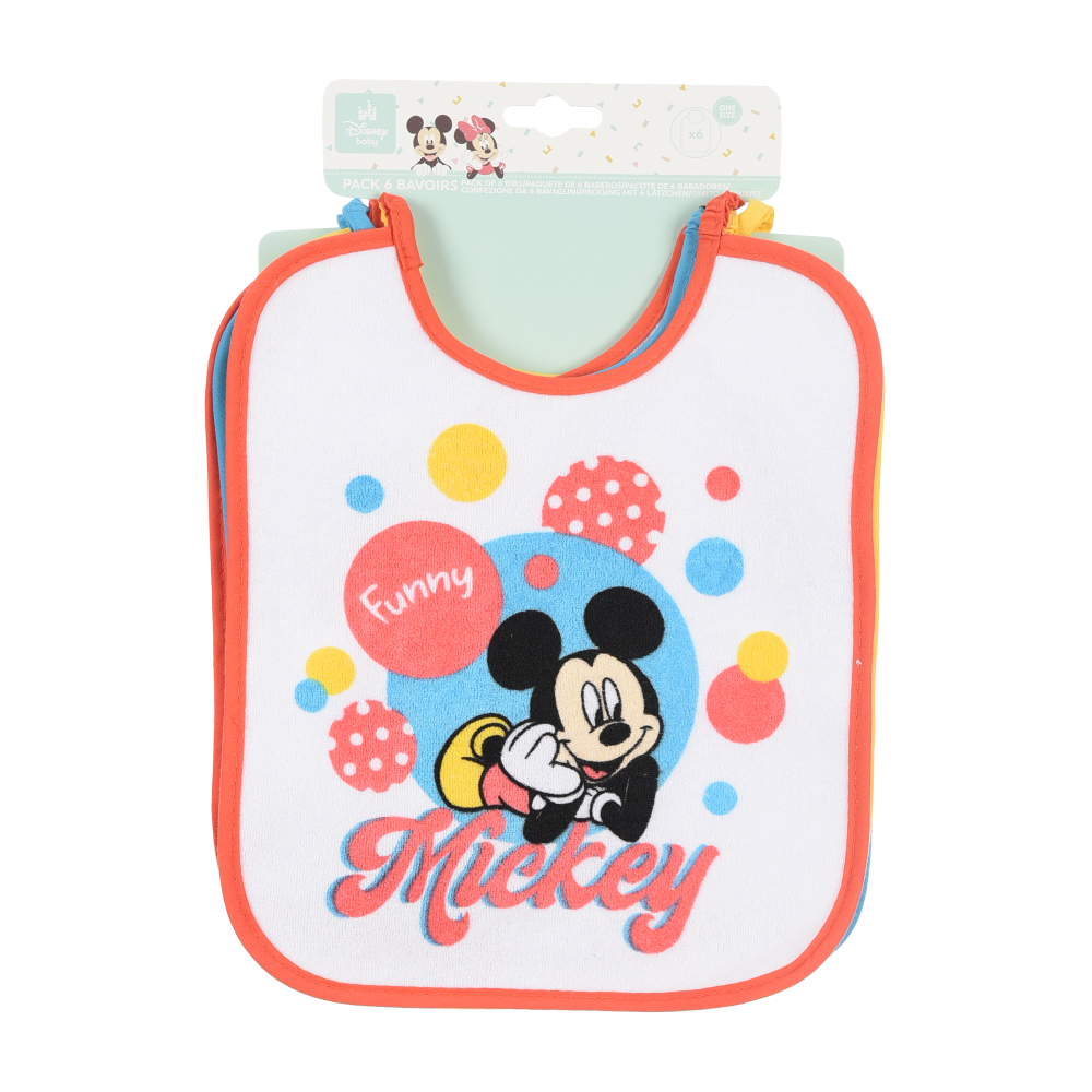 BAVETTE TOPOLINO DISNEY SET 6 BAVAGLINI 27 X 22,5 CM IN SPUGNA PER BAMBINI - EZ09014